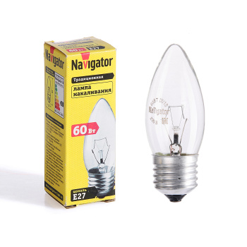 Лампа накаливания Navigator, Е27, свеча, 60 Вт, 660 Лм, теплый белый свет